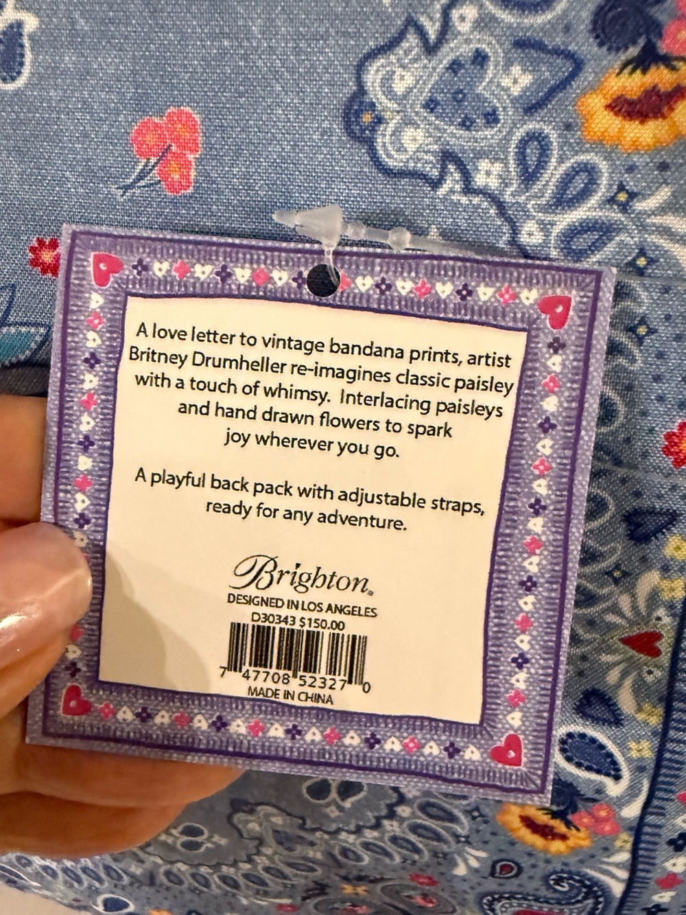 Brighton Light Blue Embroidered Bandana-Style Backpack NWT - Picture 7 of 12